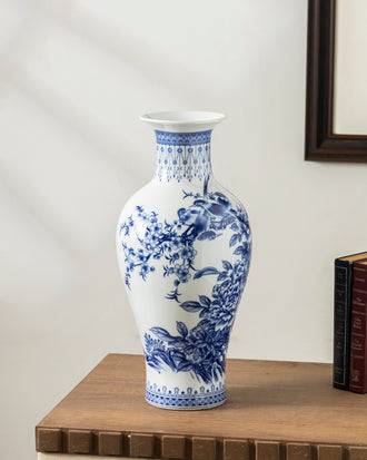 Royal Blue & White Floral Bone China Vase