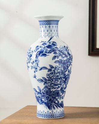 Royal Blue & White Floral Bone China Vase