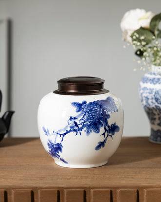 Chrysanthemum Blue & White Porcelain Storage Jar