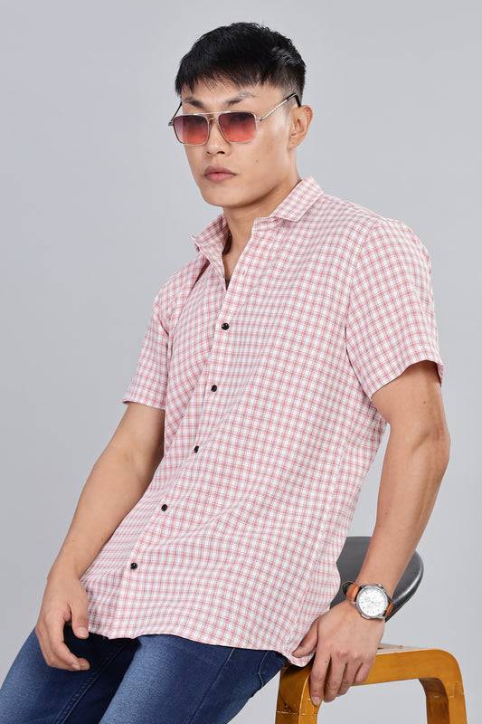 Men’s Premium Checked Shirt – PEACH | Long Sleeve Comfort Fit