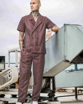 Jacquard Pinstripe Textured Korean Streetwear Co-ord Set