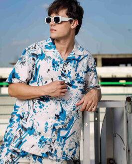 Off White Relaxed Fit Cuban Collar Shirt & All Day Pants Abstract Printed Co-ord Set