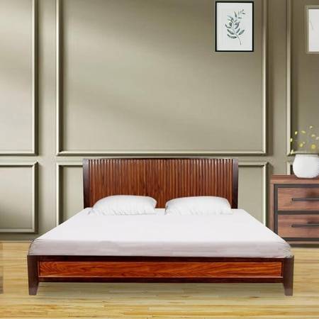 Ronnie Solid Wood Non Storage Bed In Dark Provincial Teak Finish