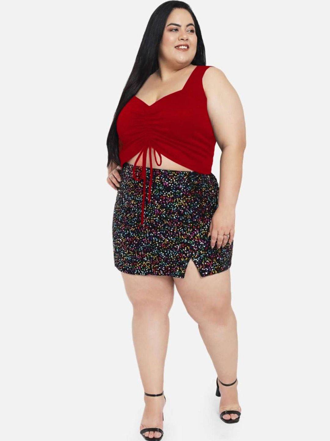 KOTTY Women Plus Size Sweetheart Neck Solid  Top