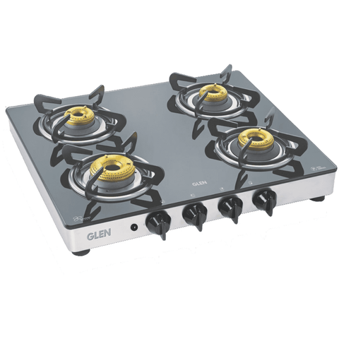 Glen Cooktop, 1042 GT AI FORGED BB MIRROR, 4 Burner 60 cm Manual Ignition Glass Top Mild Steel Burners 4 Medium Gas Stove (Black) Buy only at ₹9990