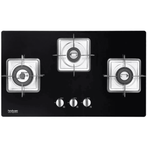 Hindware Hob , ROSIA PLUS 3B 76, 3 Burner 76 cm Auto Toughened Glass Stainless Steel Burners 1 Medium + 1 small +1 High with Bakelite Knobs (Black) Buy at only ₹16499