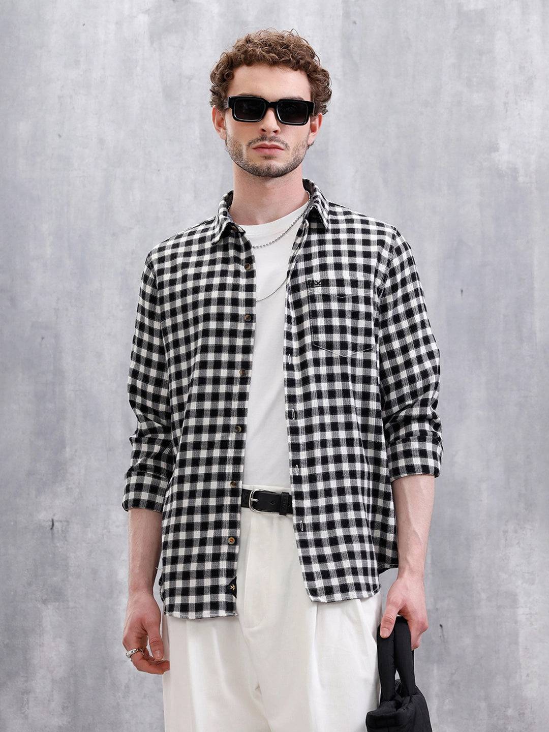 Seersucker Micro Checks Shirt | Black