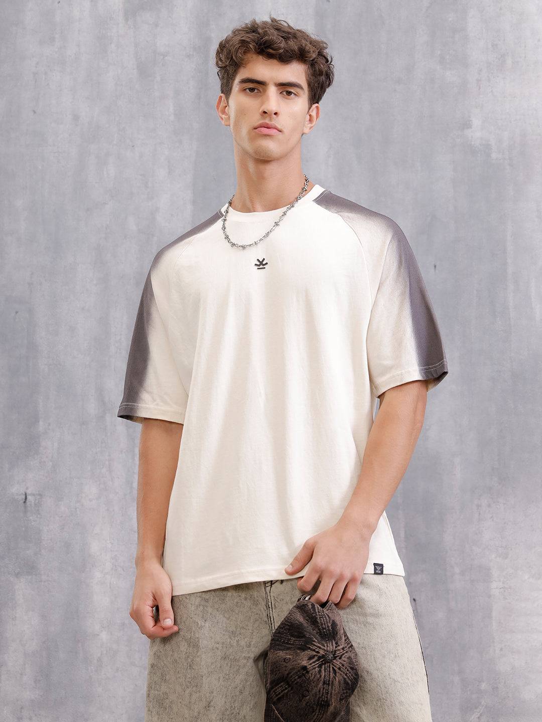 Placement Wash Oversized Fit Pure Cotton T-Shirt | Beige