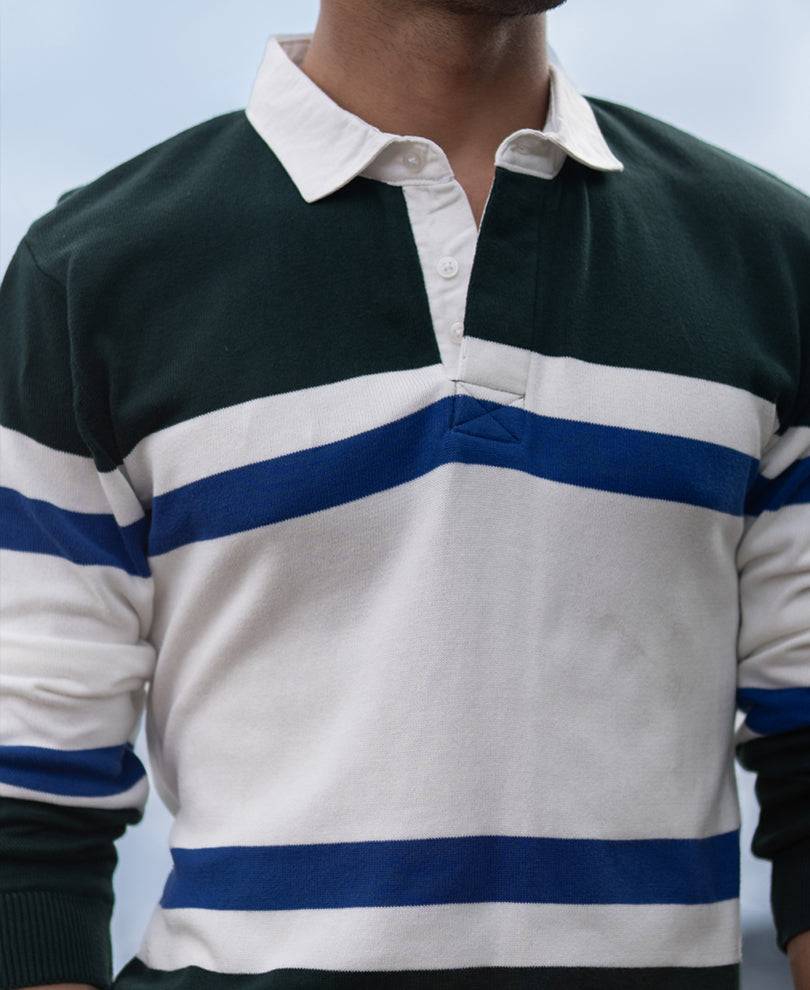 Olive And White Stripe Polo T-Shirt Buy @ ₹1299