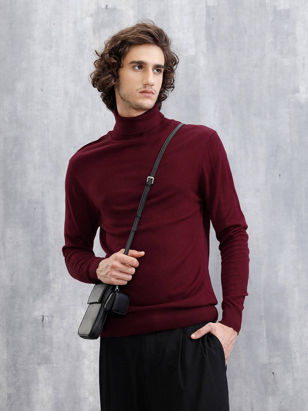 Turtle Neck Full Sleeve T-Shirt | Maroon