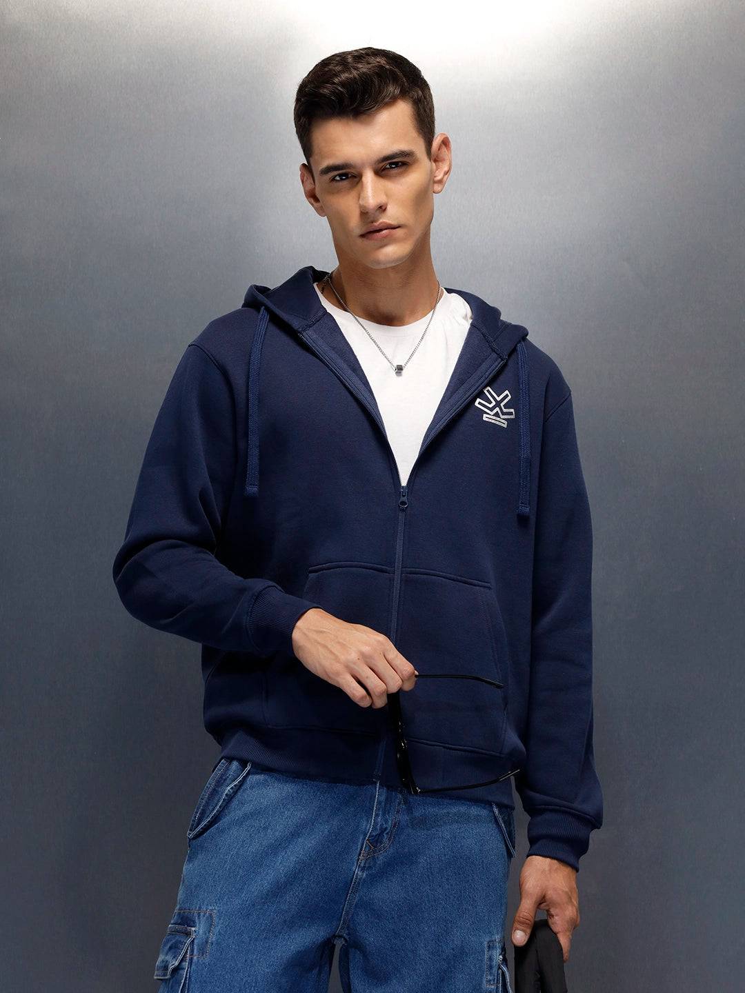 men's casual front zip up hooded sweatshirt | Blue