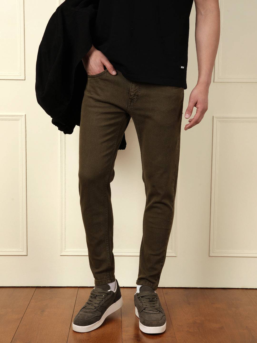 Skinny Crop Coloured Denim Jeans | Olive