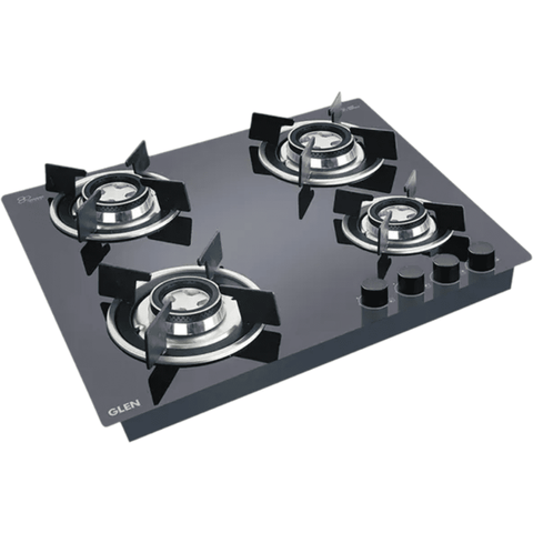 Glen Hob , 1064 RO HT DB, 4 Burner 64 cm Auto Ignition Glass Stainless Steel Burners 2 Medium + 1 small +1 High (Black) Buy at only ₹15999