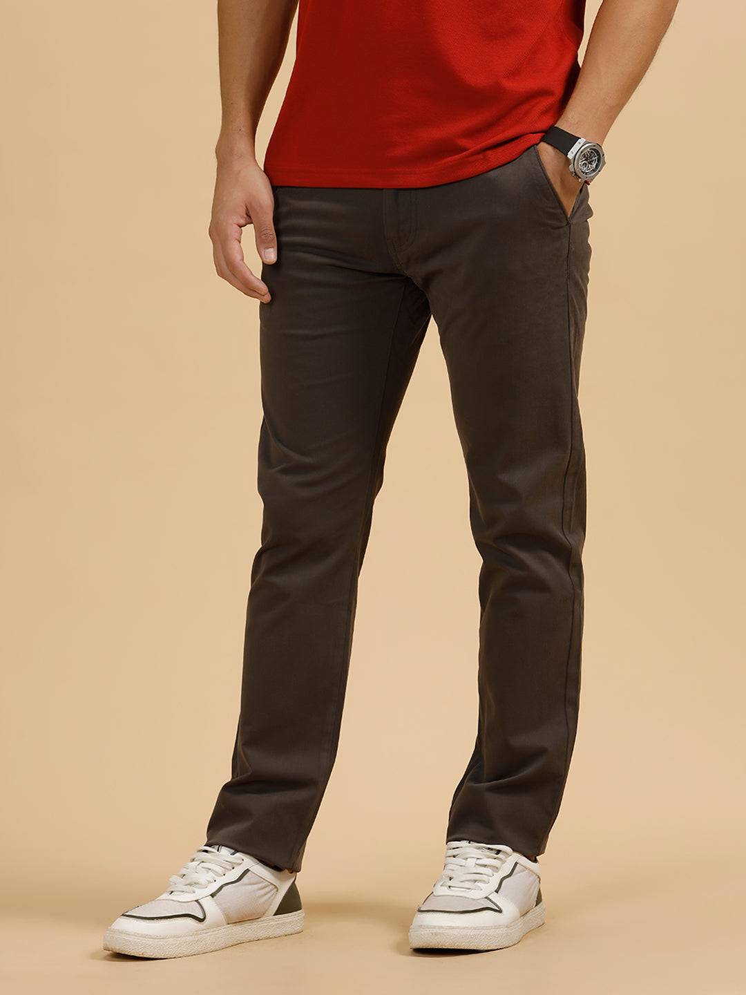 Solid Slim Fit Trouser | Brown