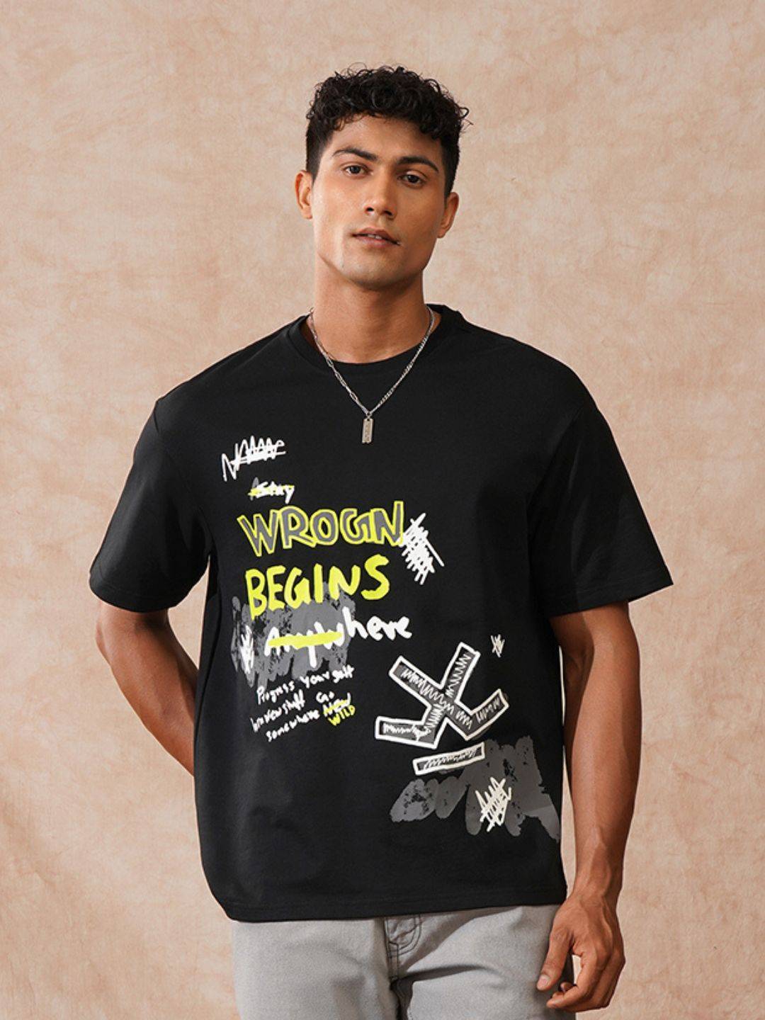 Heavy GSM Placement Printed T-Shirt | Black