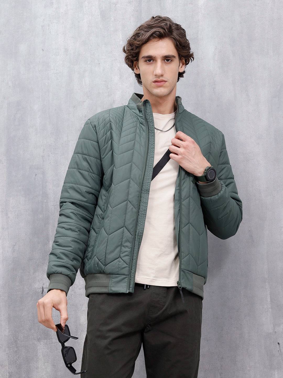 Men's Quilted Zip-Up Puffer Jacket | Dark Green