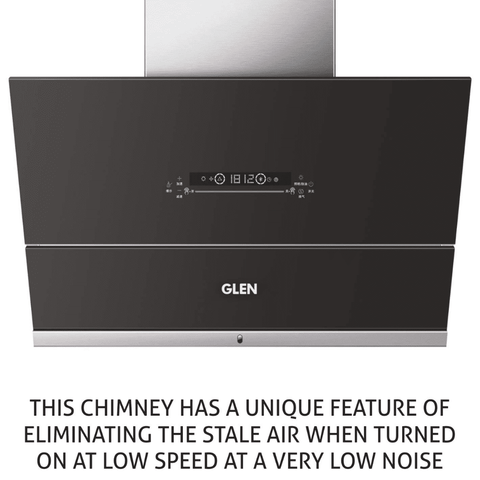 Glen 6074, 60 cm 1400 m3/hr Auto Clean Vertical Glass Kitchen Chimney, Filterless (Black) Buy only at ₹29899