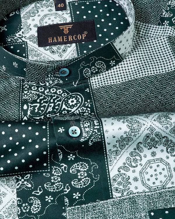 Dark Green Patchwork And Paisley Printed With Dolphin Gray Gizza  Shirt