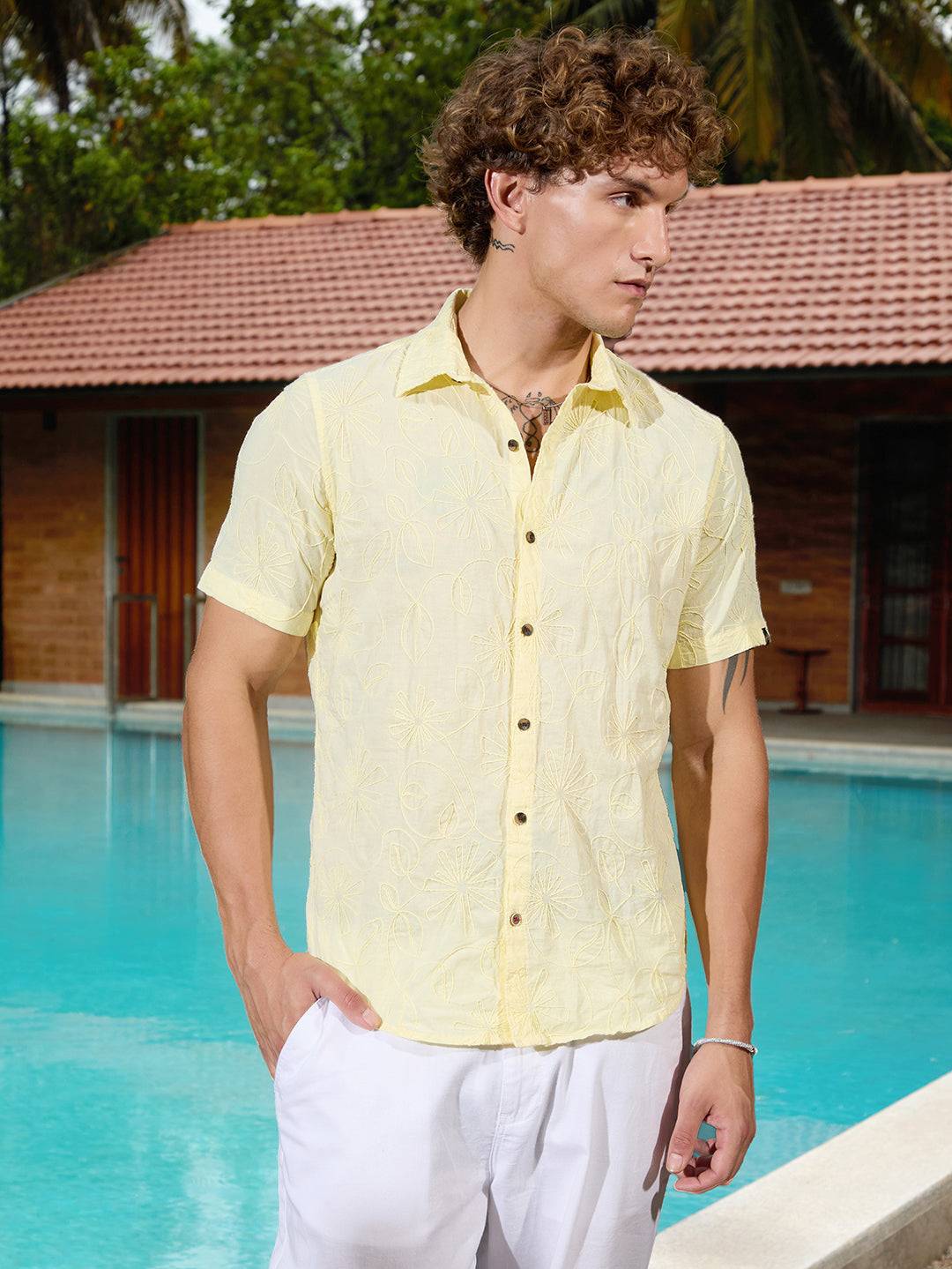 Embroidered Slim Fit Shirt | Yellow