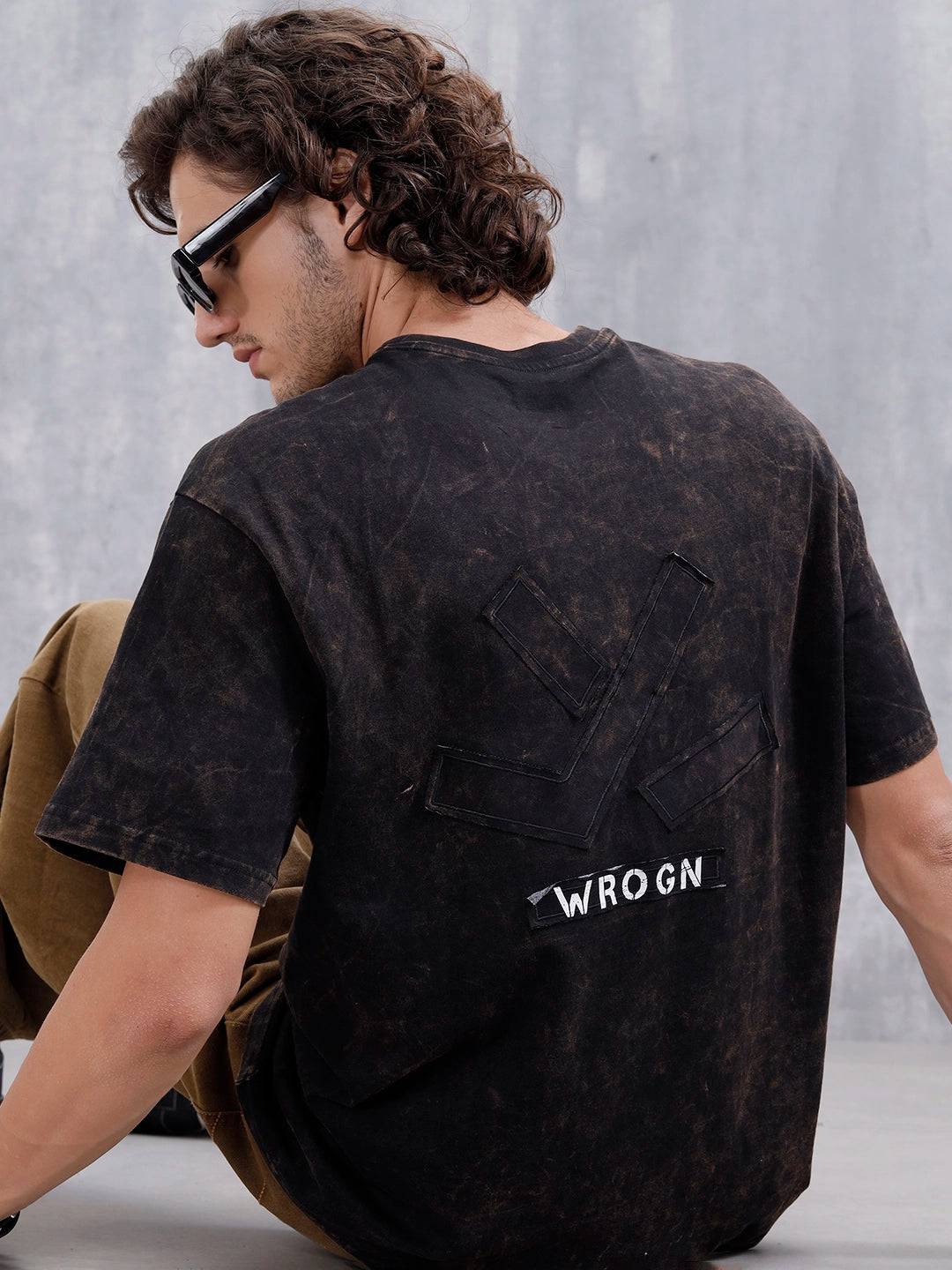 Washed Oversized Fit Tee With Logo Embroidery Patch | Black