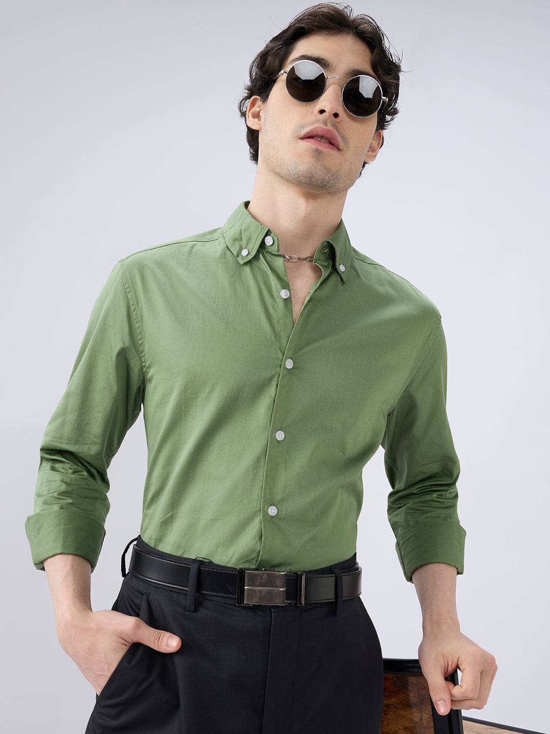 Forest Sheen Luxe Satin Button-down Collar Shirt Buy only at ₹759