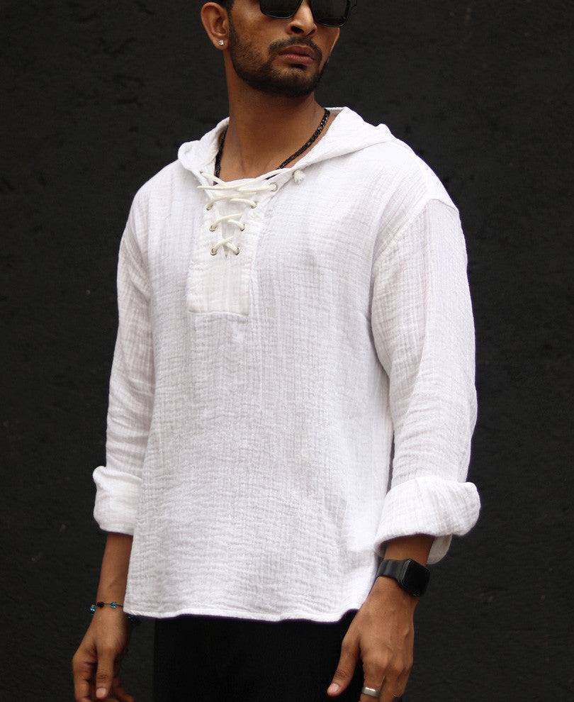 White Hoodie Oversize Drop Shoulder Shirt Buy @ ₹599