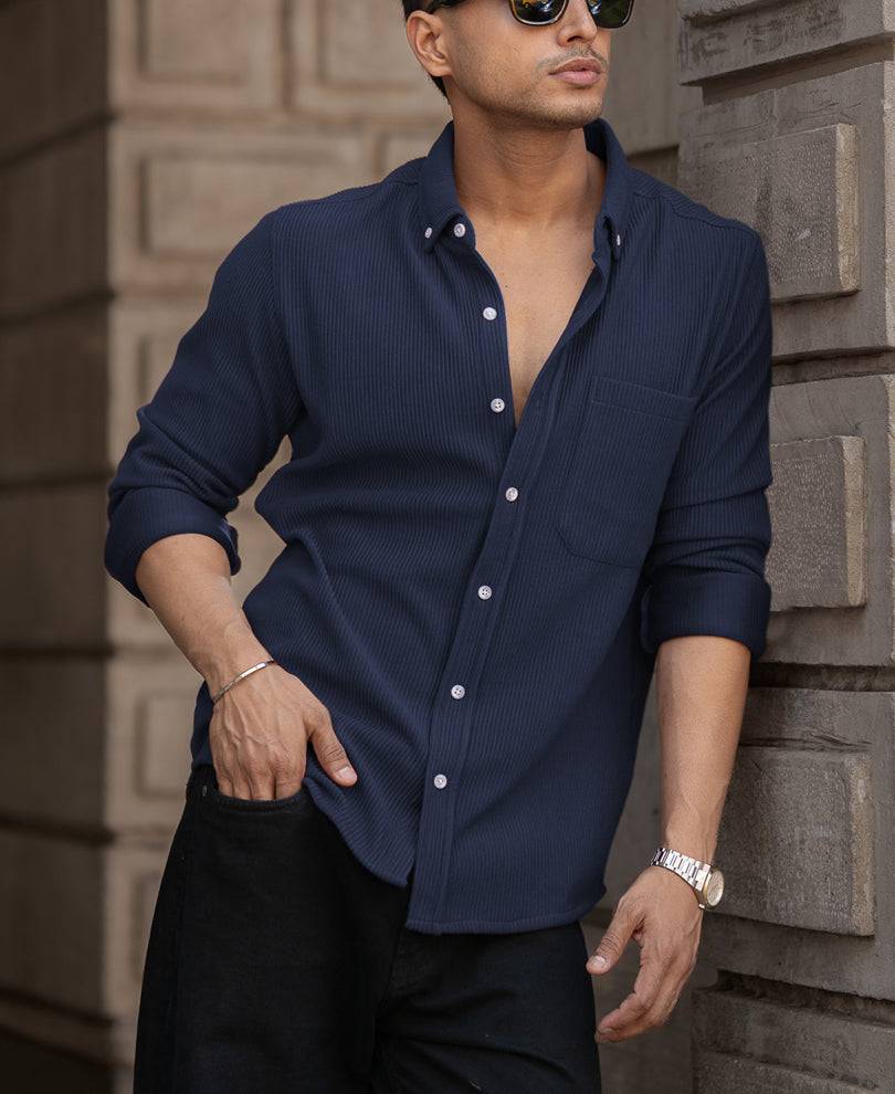 Blue Corduroy Regular Fit Full Sleeves Shirt Buy @ ₹1199