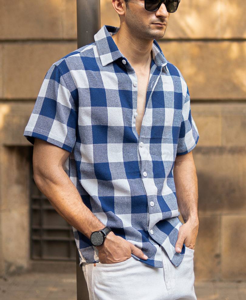 Blue Structured Checks Shirt Buy @ ₹899