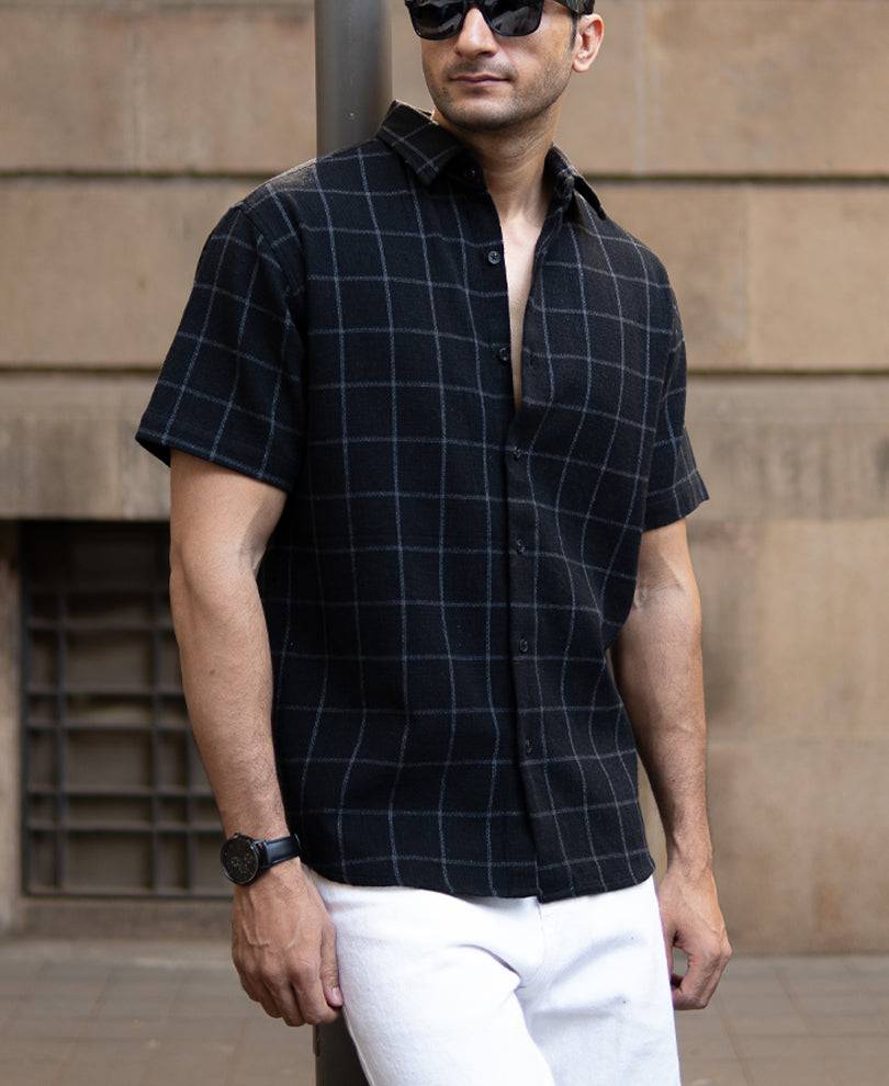 Black Structured Checks Shirt Buy @ ₹899