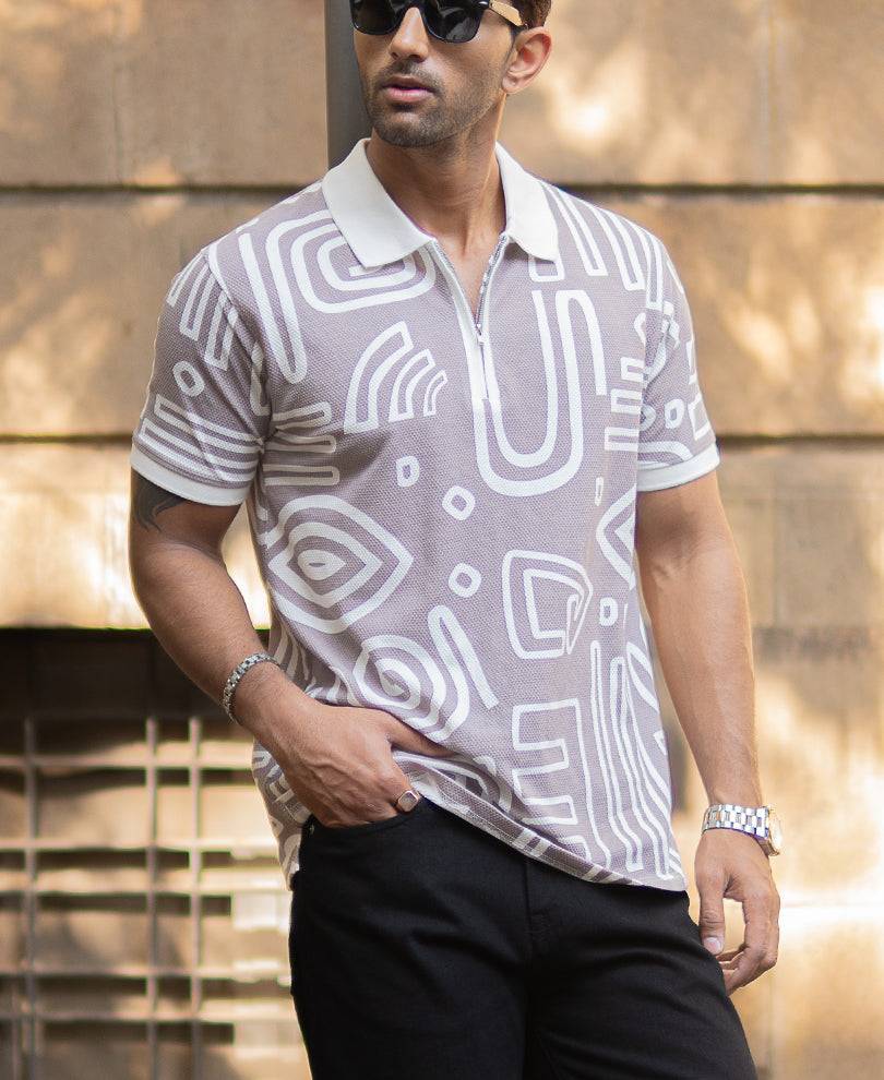 Grey Contrast Printed Polo T-Shirt Buy @ ₹799