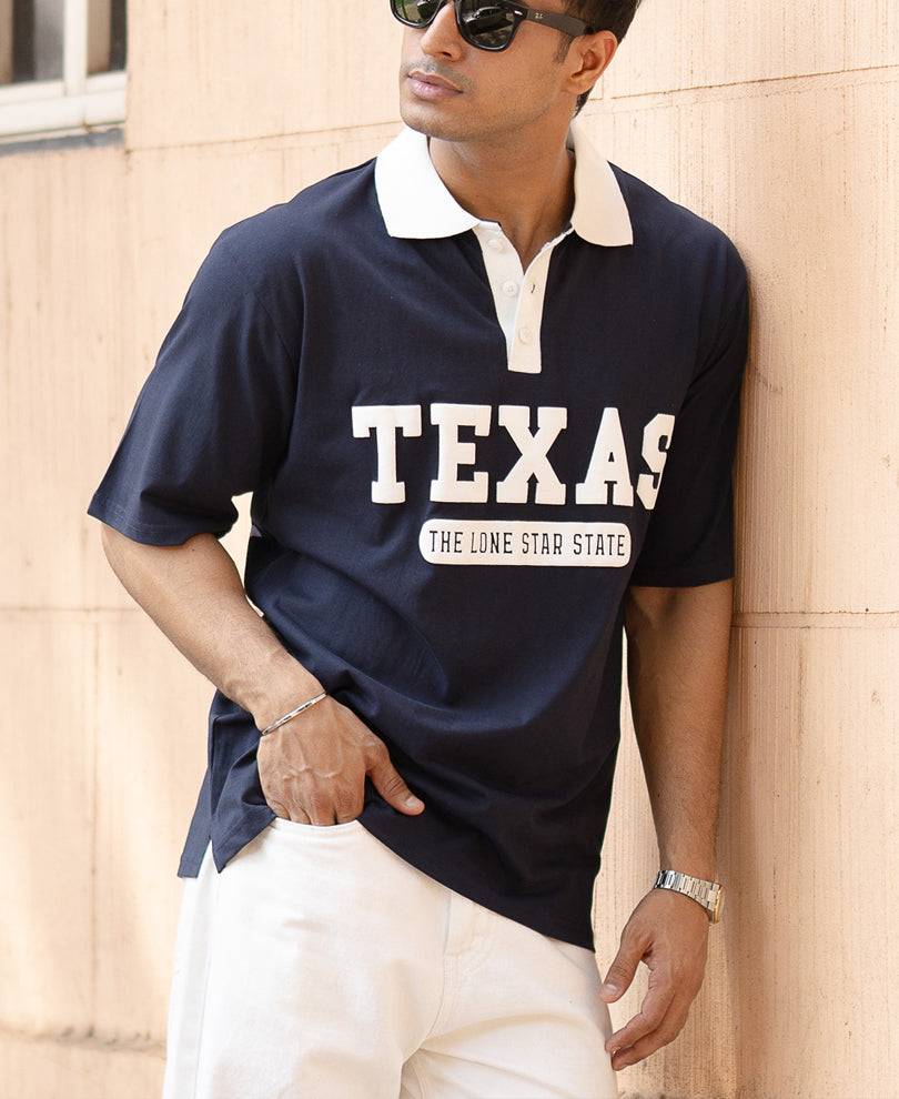 Navy Contrast Print Polo T-Shirt Buy @ ₹499
