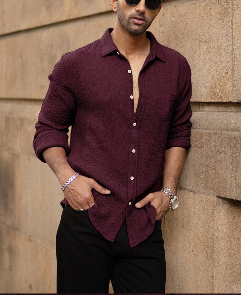 Wine Crinkled Shirt Buy @ ₹1199