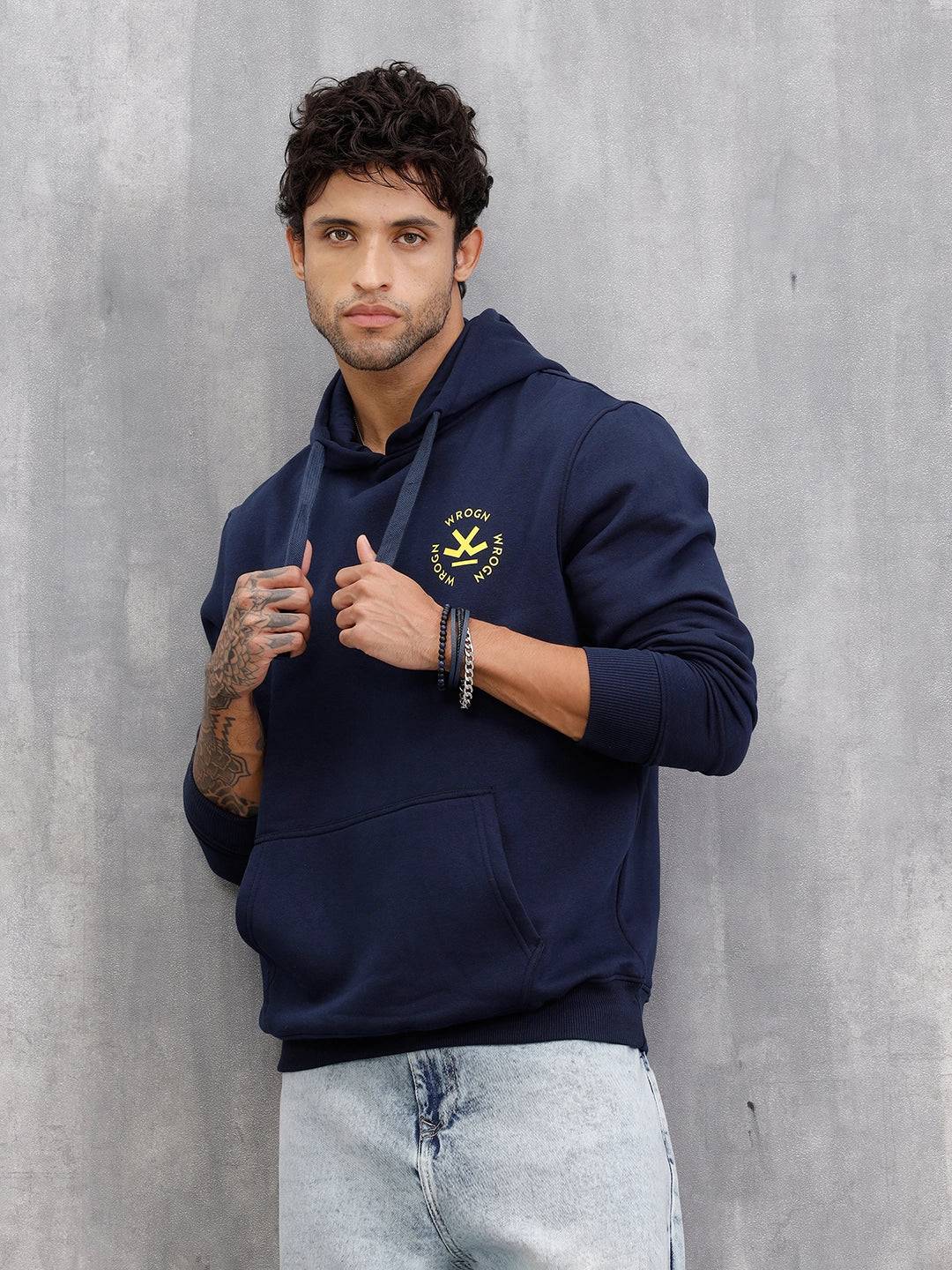 Heavy Fleece Hoodie Pullover With Pop Branding | Navy Blue
