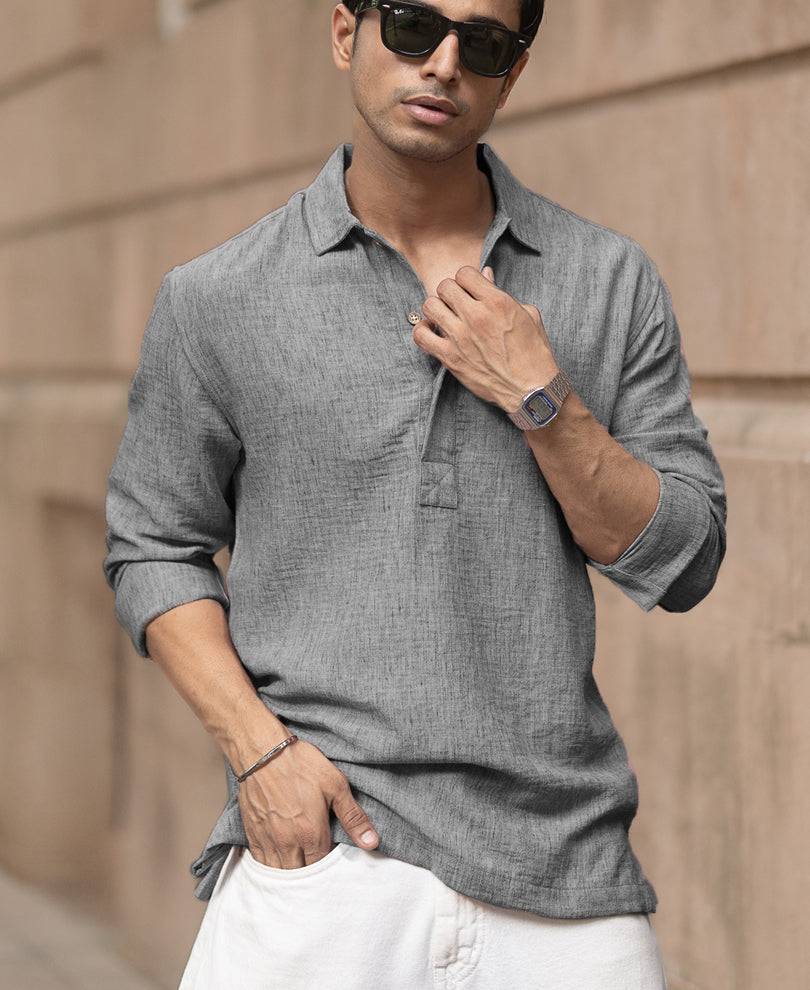 Dark Grey Slub Kurta Shirt Buy @ ₹599