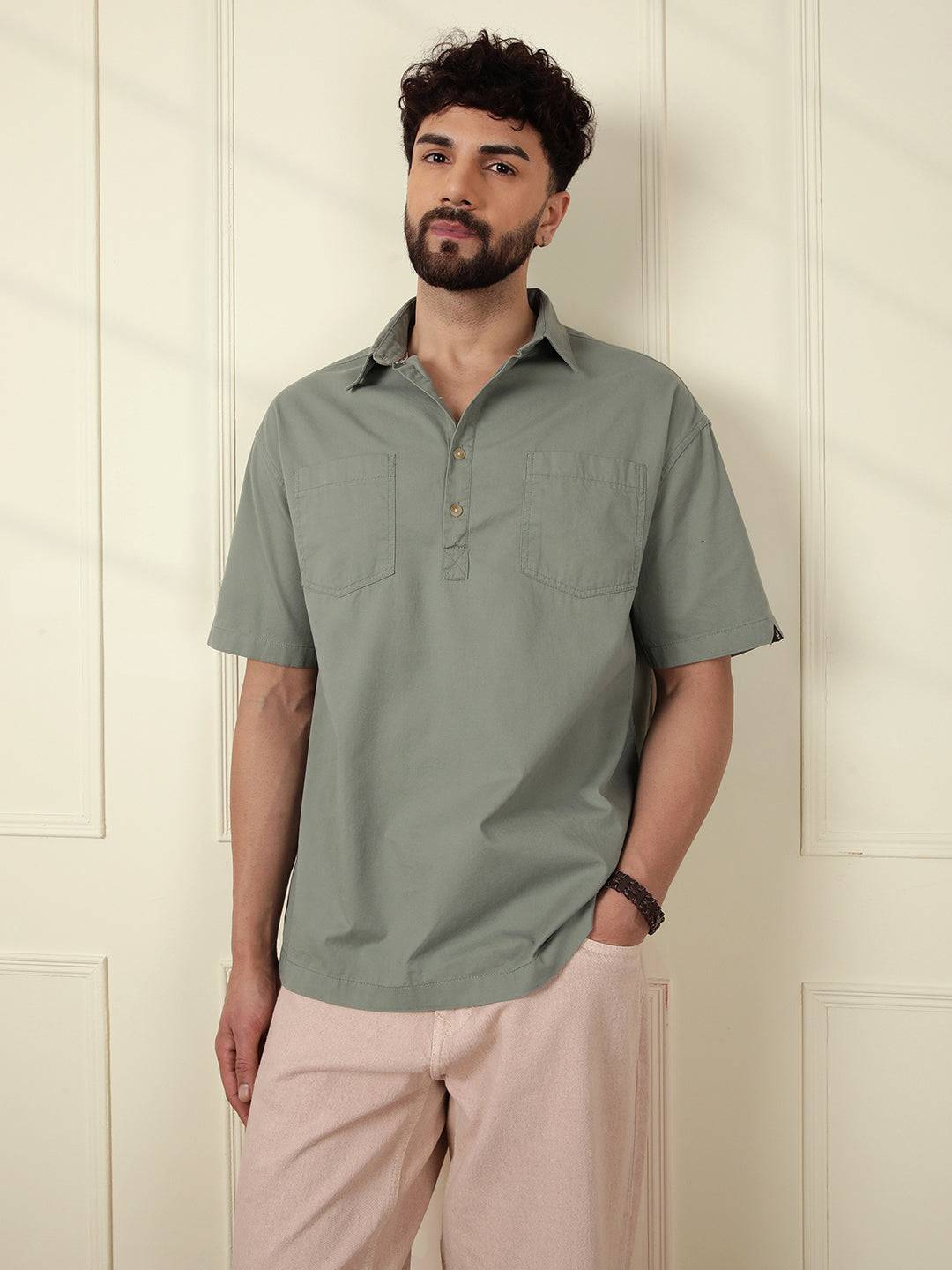 Popover Oversized Fit Shirt | Green