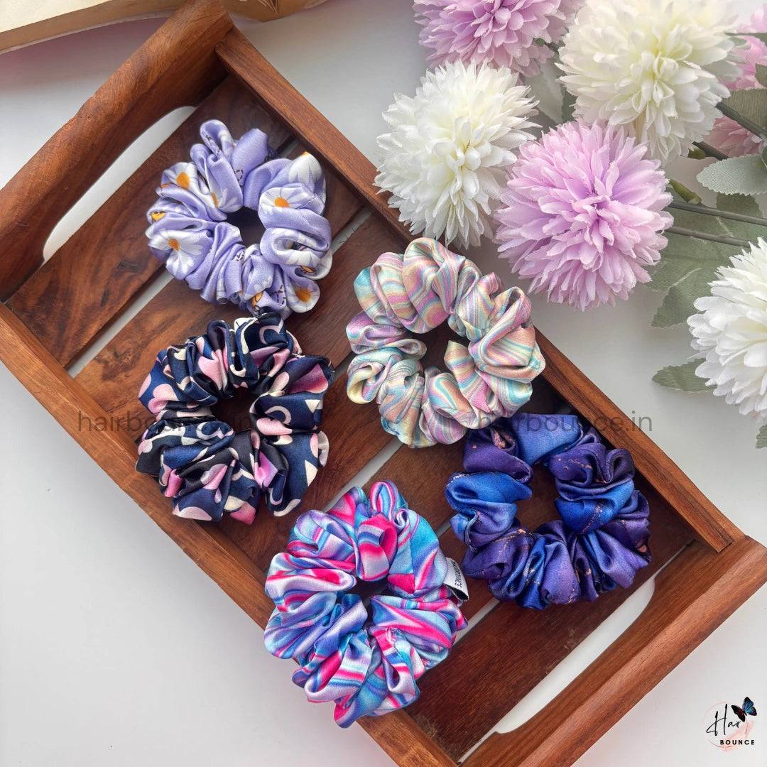 Pastel Swirl Satin Scrunchies – Small (Pack of 5)
