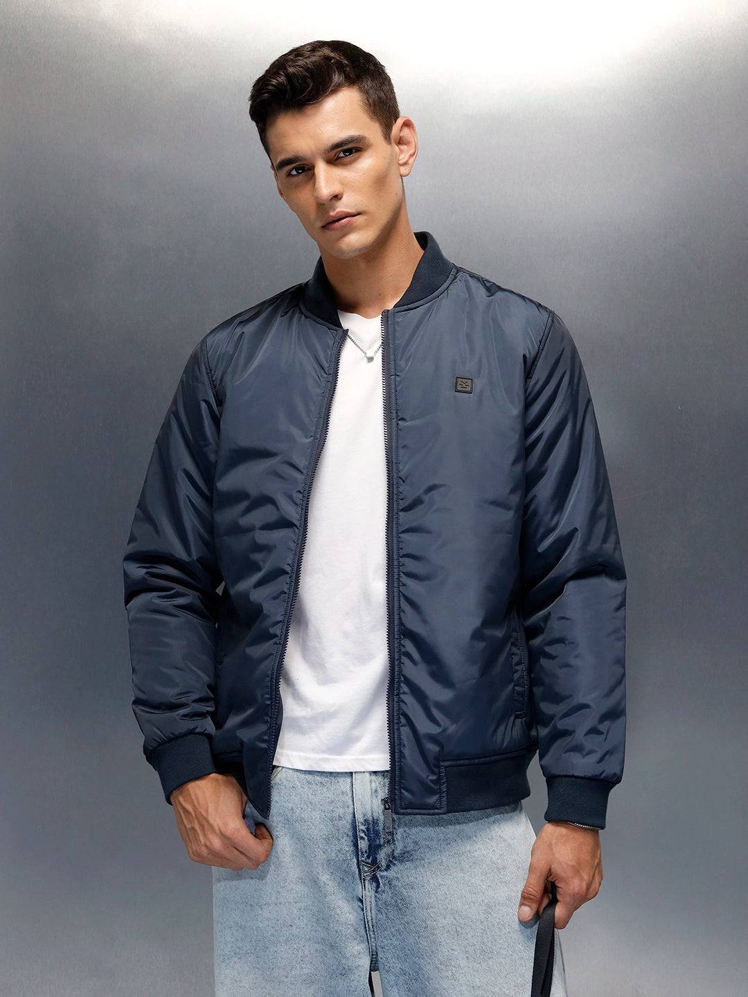 Men's causal regular fit bomber jacket | Navy Blue