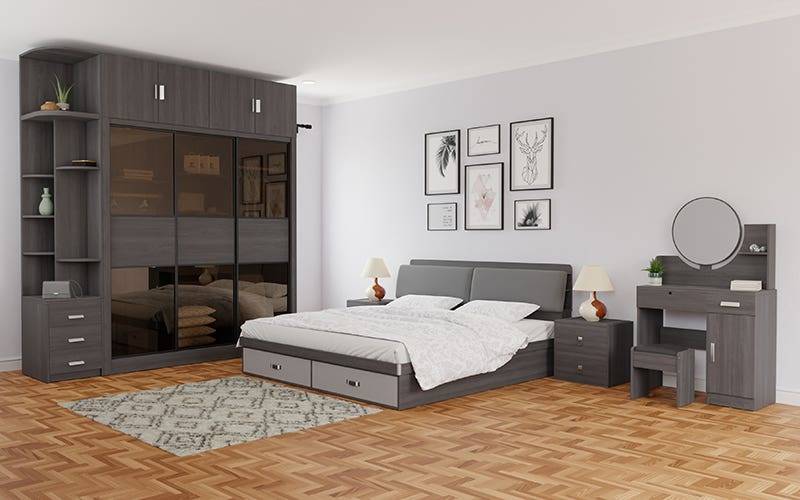 Royaloak Tivoli Italian Bedroom Set (King Size Bed+3 Door Wardrobe+Dresser+Side table)