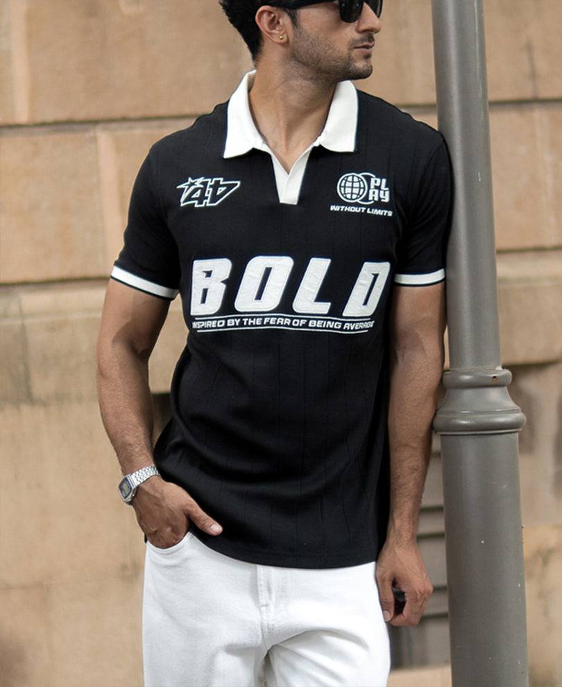 Black Contrast Embroidery T-Shirt Buy @ ₹999