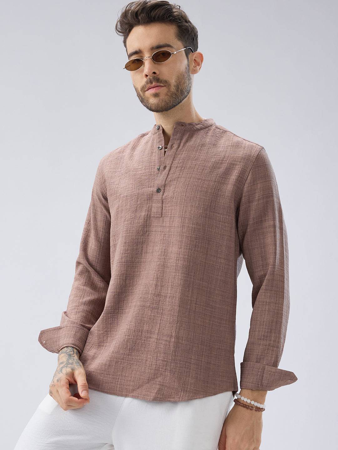 Beaver Brown Slub Textured Kurta Buy only at ₹659
