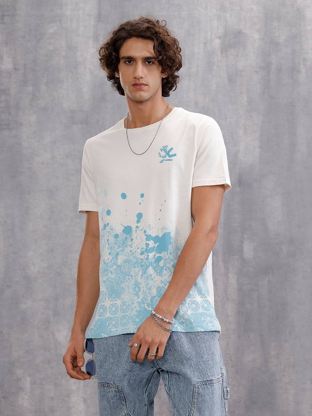 Tapestry Inspired Distressed Ombré Print T-Shirt  | Off White