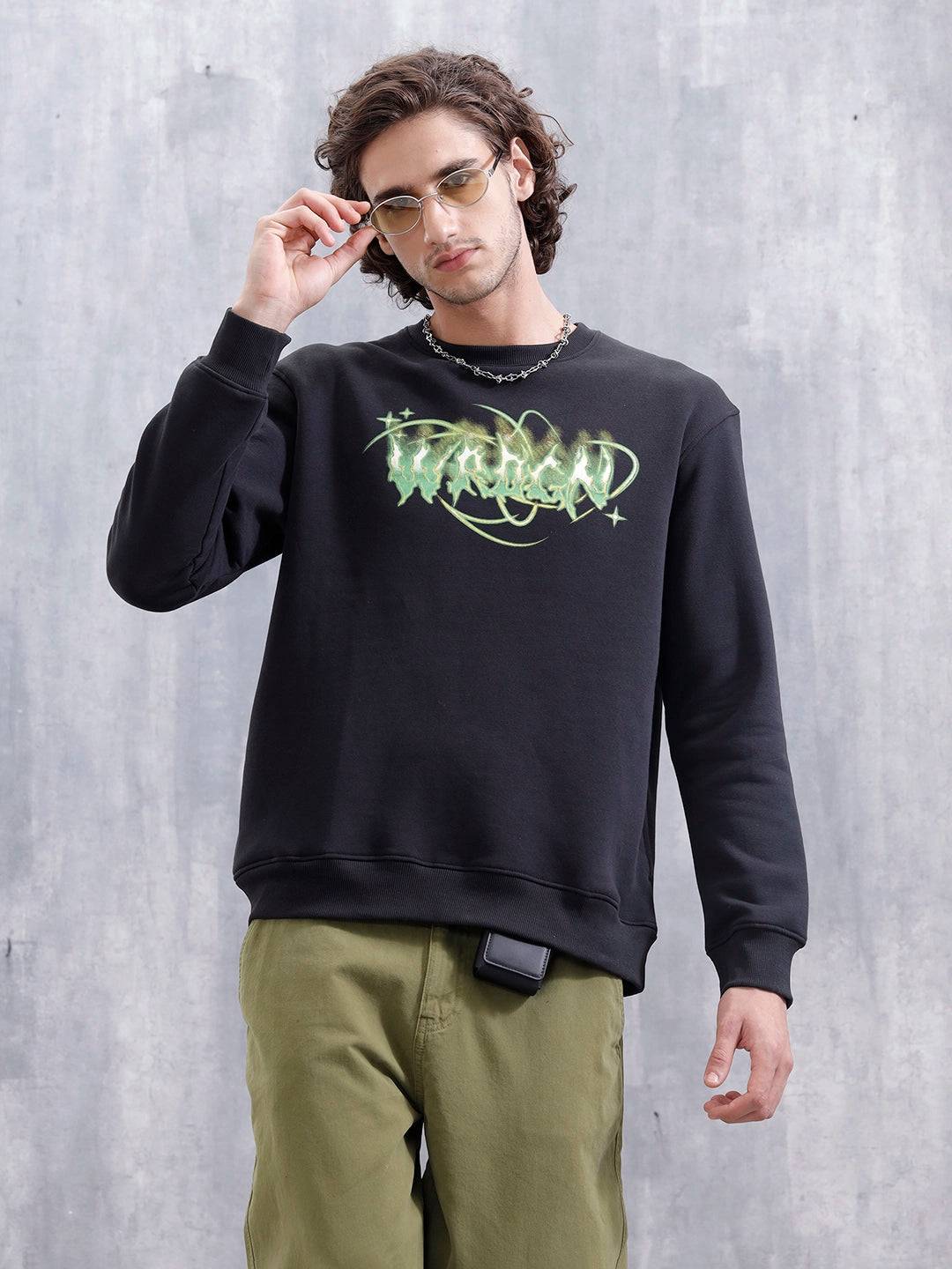 Mystical Graphic Brand Carrier Sweatshirt In Brushed Fleece | Black