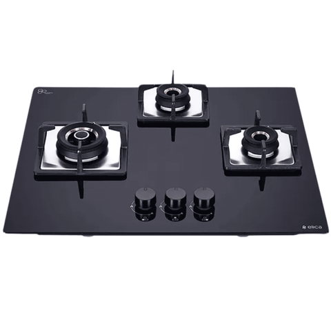 Elica Hob, FLEXI AB HCT 3B, 3 burner 90 cm Auto Ignition Glass Stainless Steel Brass Burners 1 Medium + 2 Small Flame Gas Stove (Black) Buy only at ₹13899