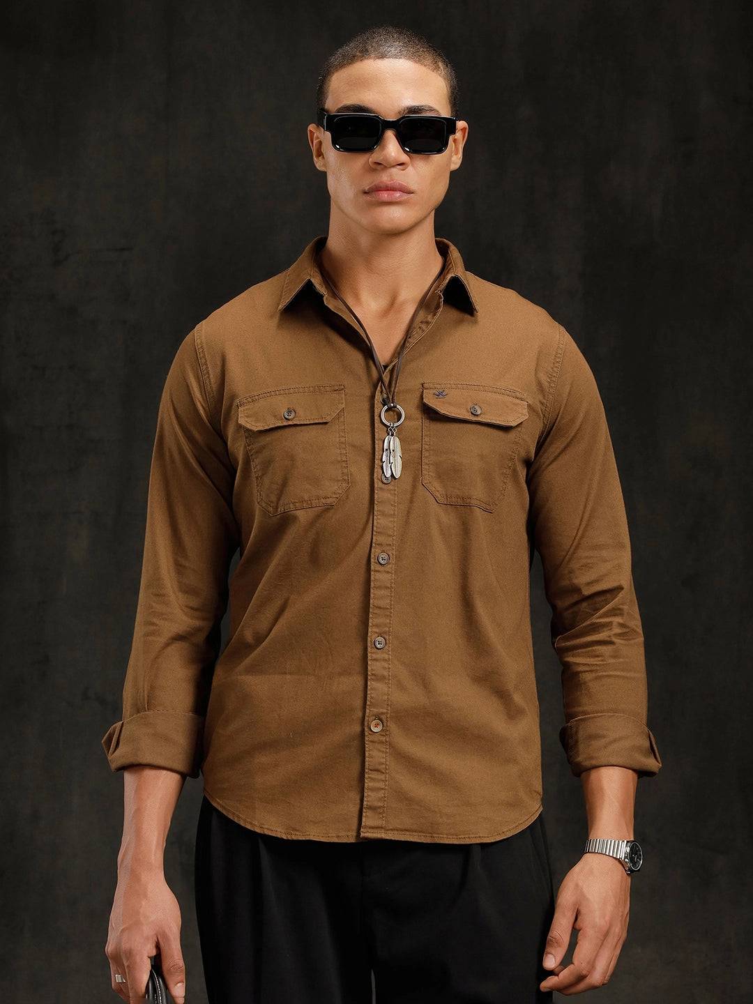 Double Pocket Overdyed Shirt  | Khaki