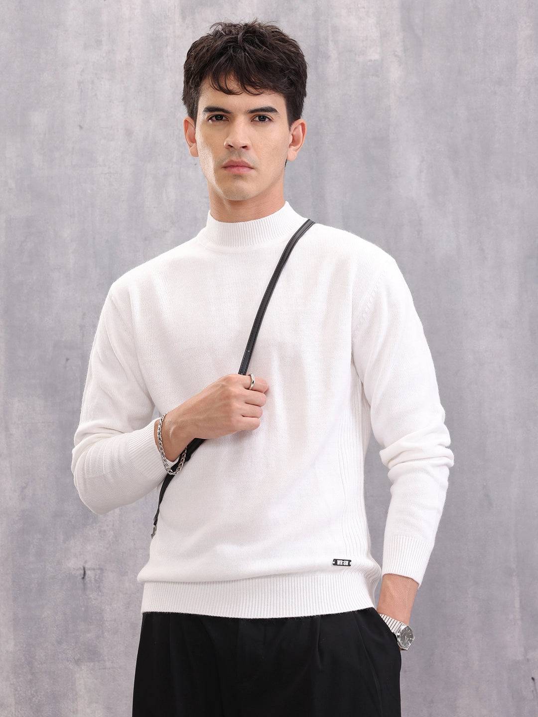 Turtle Neck Full Sleeve T-Shirt | White