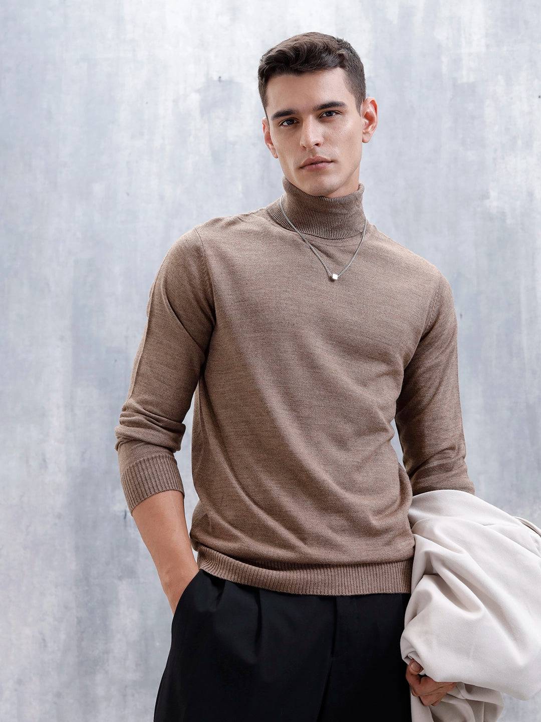 Men’s Casual Turtle Neck Sweater | Brown