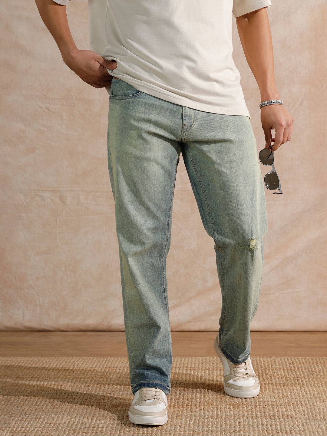 Distressed Heavy Fade Anti Fit Jeans | Blue