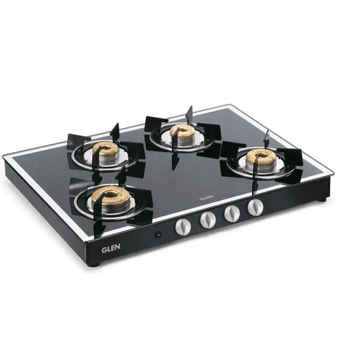 Glen Cooktop, 1048 GT AI FORGED BB MIRROR, 4 Burner 70 cm Auto Ignition Mirror Finished Glass Top Brass Burner 4 Medium LPG Gas Stove (Black) Buy at only ₹13499
