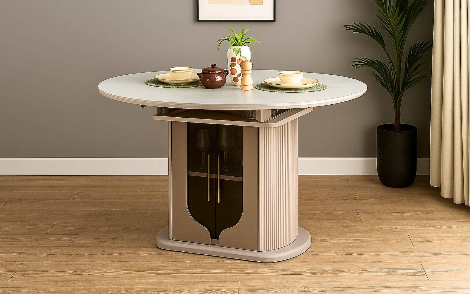 Royaloak Dallas American Extendable Glass Dining Table Six Seater With Inbuilt Cooktop