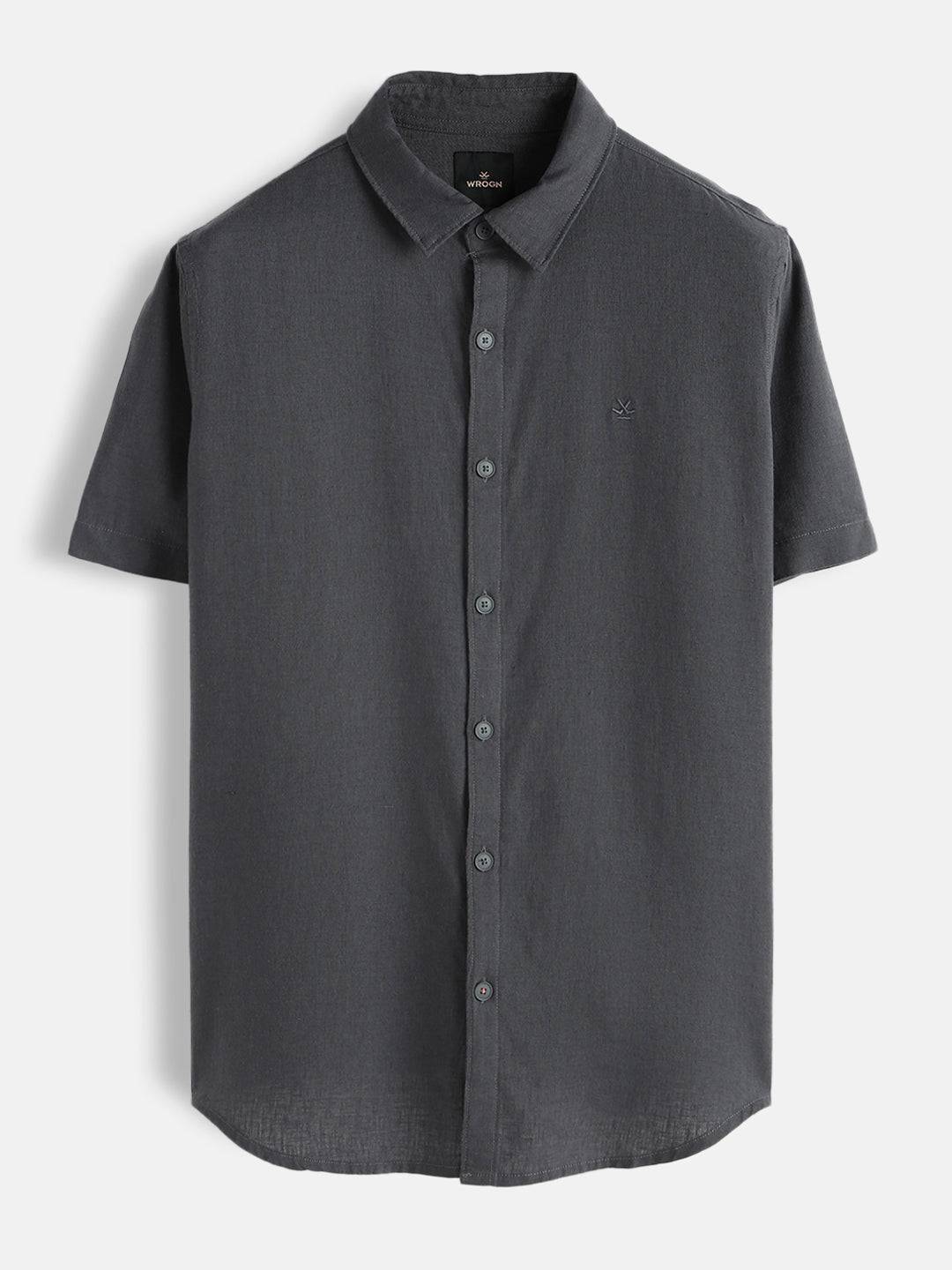 Solid Linen Blend Slim Fit Shirt | Dark Grey